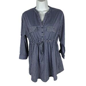 Eden & Olivia Maternity Top Blouse Medium Blue & White Stripe 3/4 Sleeve